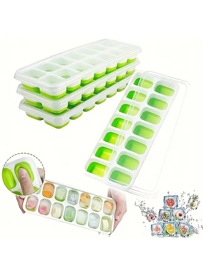 2pcs Green FlexiChill Silicone Ice Cube Tray With Lid BPA Free Spill Proof Stackable Easy Release Freezer Food Safe Universal Fit Kitchen Gadget - Image 1
