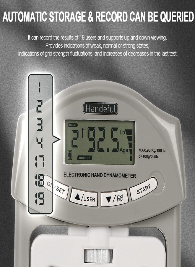 Handeful Grip Strength Tester, Hand Grip Dynamometer (198Lbs / 90Kgs), Electronic Handgrip Testing for Sports Home School Use - Image 2
