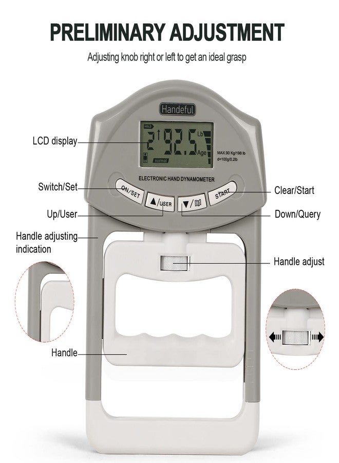 Handeful Grip Strength Tester, Hand Grip Dynamometer (198Lbs / 90Kgs), Electronic Handgrip Testing for Sports Home School Use - Image 5