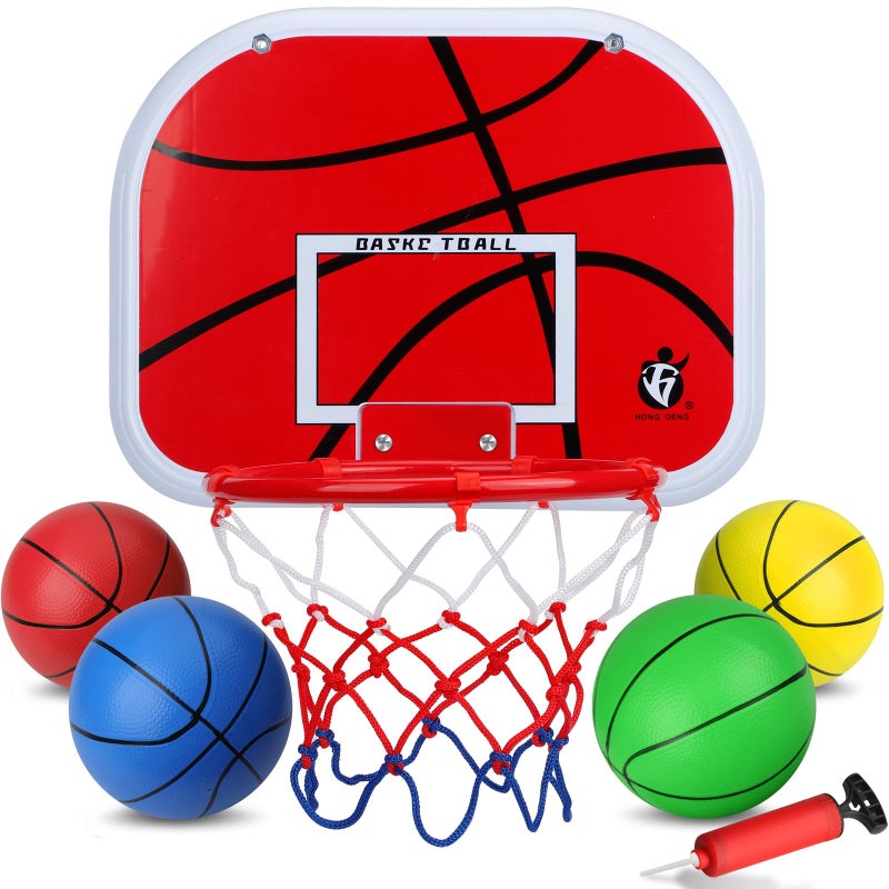Amarlozn Mini Indoor Basketball Hoop Set for Kids Wall Mount Basketball Hoop Over Door with 4 Small Replacement Basketballs ABS Backboard Metal Rim Goal Sport Party Activity Toys for Office Room Pool - Image 2