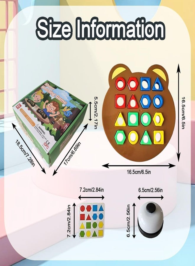 Xanadued Shape Matching Game, Children Puzzles Geometric Shape Quick Board Toy, Cute Bear Shaped Checkerboard Interactive Board Toys for Two Players (with Bell) - Image 2