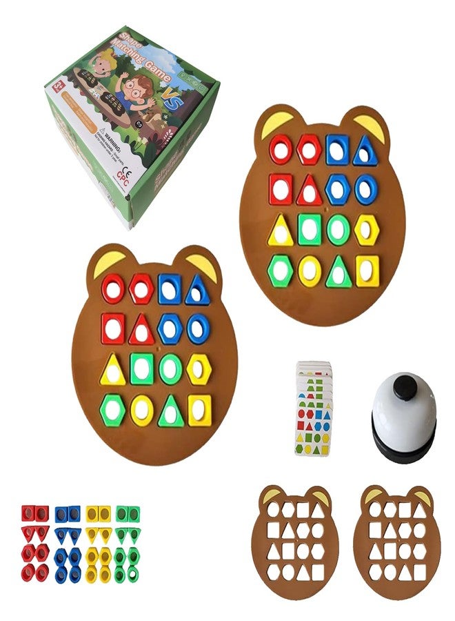 Xanadued Shape Matching Game, Children Puzzles Geometric Shape Quick Board Toy, Cute Bear Shaped Checkerboard Interactive Board Toys for Two Players (with Bell) - Image 1