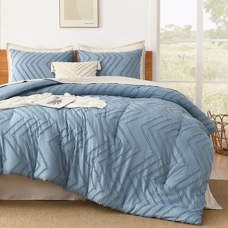 Litanika Litanika Grayish Blue Full Comforter Sets  Lightweight Fluffy Bedding Comforter Sets for Bed  3 Pieces Down Alternative Comforter Bed Set Gift Choice (79x90Inches  1 Comforter and 2 Pillow Shams)  - Image 4