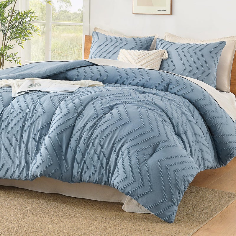 Litanika Litanika Grayish Blue Full Comforter Sets  Lightweight Fluffy Bedding Comforter Sets for Bed  3 Pieces Down Alternative Comforter Bed Set Gift Choice (79x90Inches  1 Comforter and 2 Pillow Shams)  - Image 1