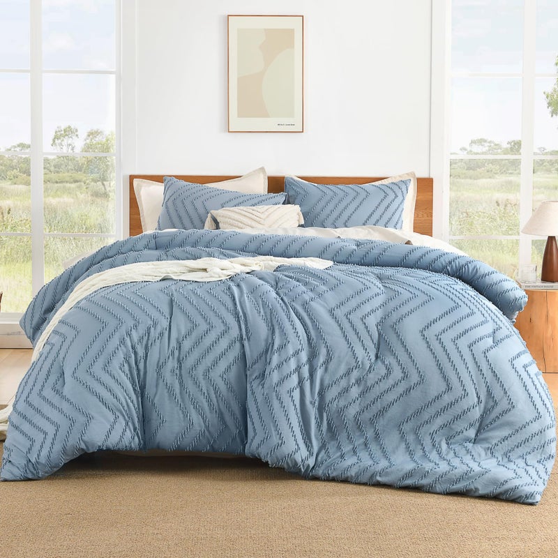 Litanika Litanika Grayish Blue Full Comforter Sets  Lightweight Fluffy Bedding Comforter Sets for Bed  3 Pieces Down Alternative Comforter Bed Set Gift Choice (79x90Inches  1 Comforter and 2 Pillow Shams)  - Image 2