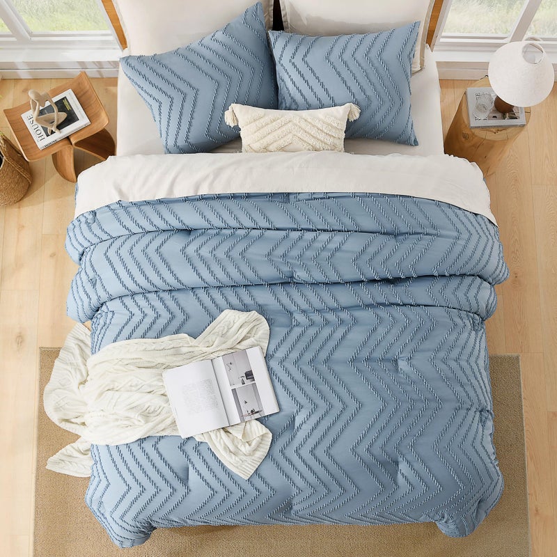 Litanika Litanika Grayish Blue Full Comforter Sets  Lightweight Fluffy Bedding Comforter Sets for Bed  3 Pieces Down Alternative Comforter Bed Set Gift Choice (79x90Inches  1 Comforter and 2 Pillow Shams)  - Image 5