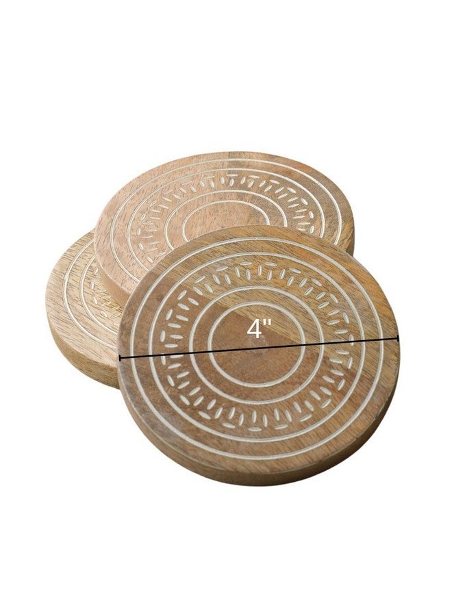 POSH White Wash Coaster Set of 5 with Holder - Premium Wooden Coasters for Dining Table, Tea, Coffee & Drink Serving | Stylish Tabletop Decor & Perfect Gifting for Housewarming, Corporate - Image 2