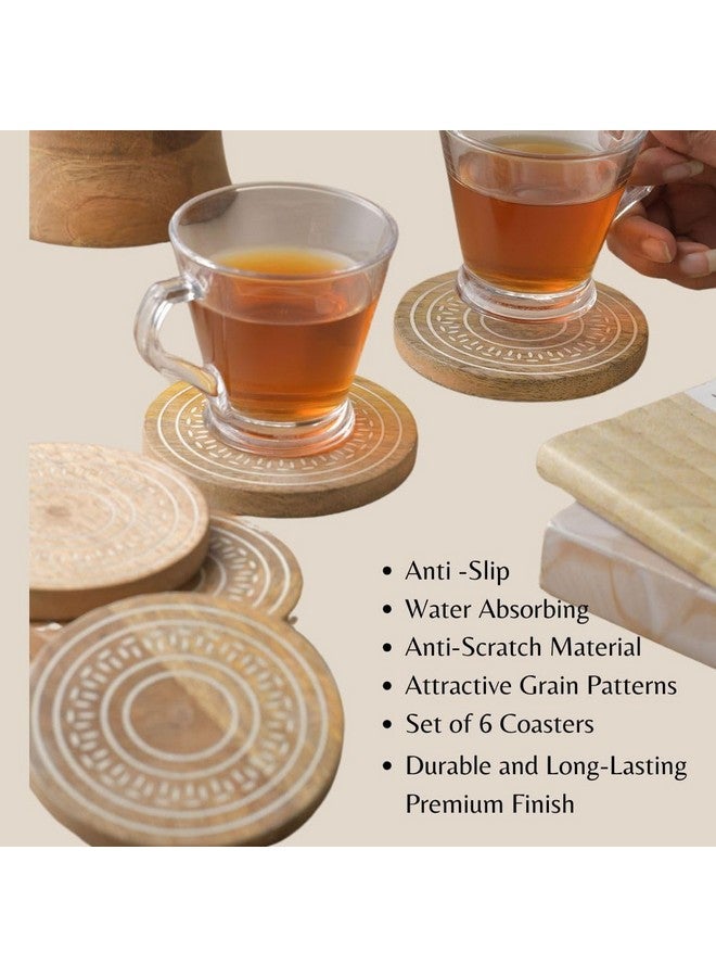 POSH White Wash Coaster Set of 5 with Holder - Premium Wooden Coasters for Dining Table, Tea, Coffee & Drink Serving | Stylish Tabletop Decor & Perfect Gifting for Housewarming, Corporate - Image 3