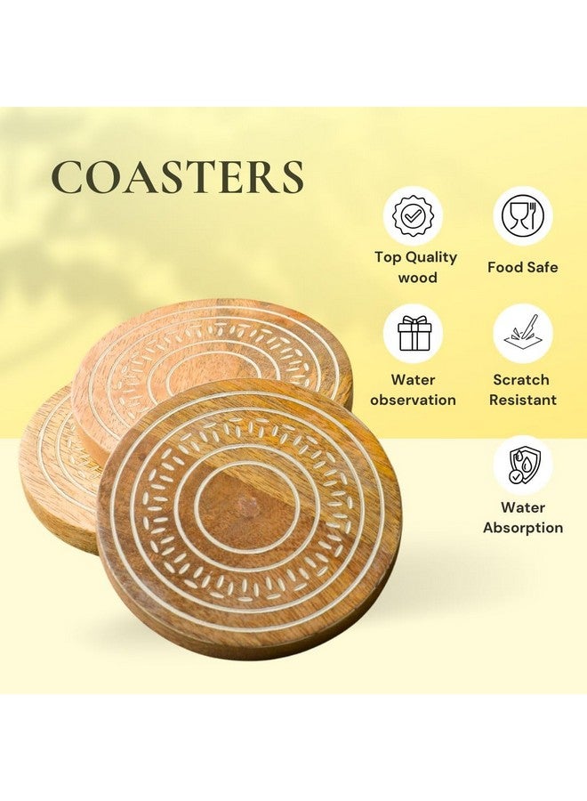 POSH White Wash Coaster Set of 5 with Holder - Premium Wooden Coasters for Dining Table, Tea, Coffee & Drink Serving | Stylish Tabletop Decor & Perfect Gifting for Housewarming, Corporate - Image 4