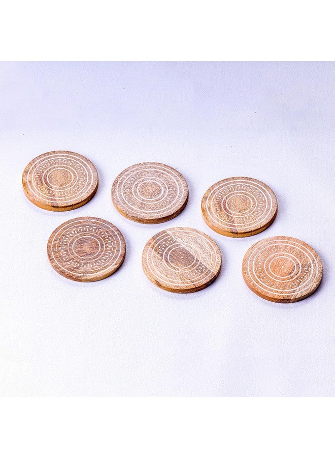 POSH White Wash Coaster Set of 5 with Holder - Premium Wooden Coasters for Dining Table, Tea, Coffee & Drink Serving | Stylish Tabletop Decor & Perfect Gifting for Housewarming, Corporate - Image 1