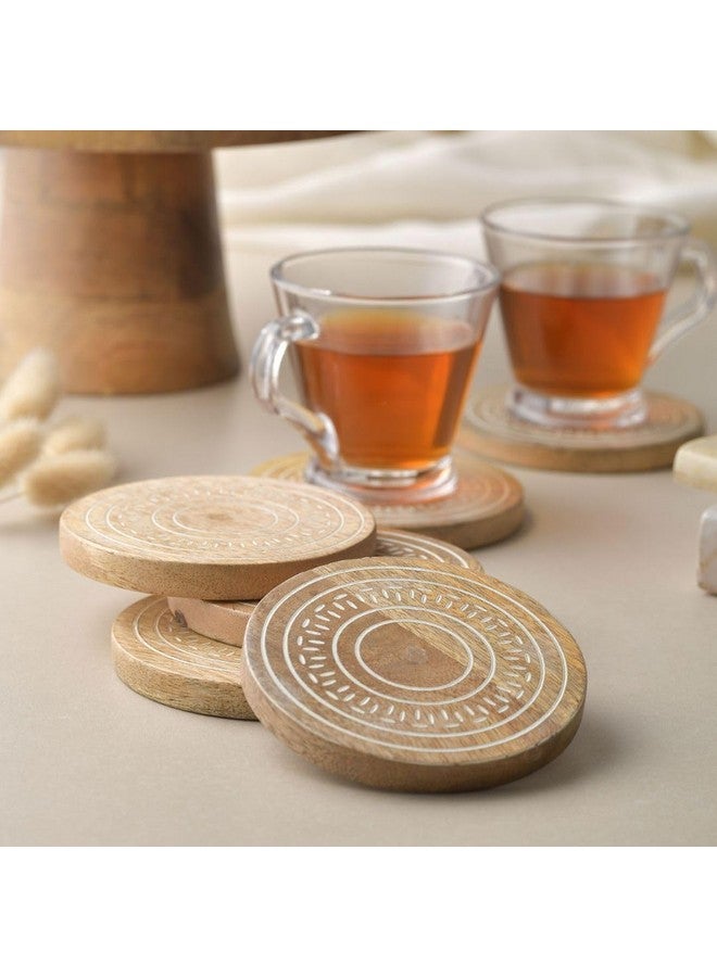 POSH White Wash Coaster Set of 5 with Holder - Premium Wooden Coasters for Dining Table, Tea, Coffee & Drink Serving | Stylish Tabletop Decor & Perfect Gifting for Housewarming, Corporate - Image 5
