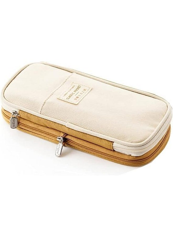 EASTHILL - EASTHILL Canvas Big Capacity Pencil Pen Case Office College School Large Storage High Capacity Bag Pouch Holder Box Organizer (Khakhi), Brown - Image 1