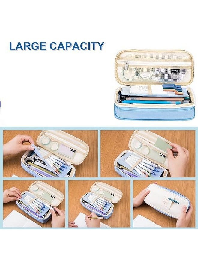 EASTHILL - EASTHILL Canvas Big Capacity Pencil Pen Case Office College School Large Storage High Capacity Bag Pouch Holder Box Organizer (Khakhi), Brown - Image 1