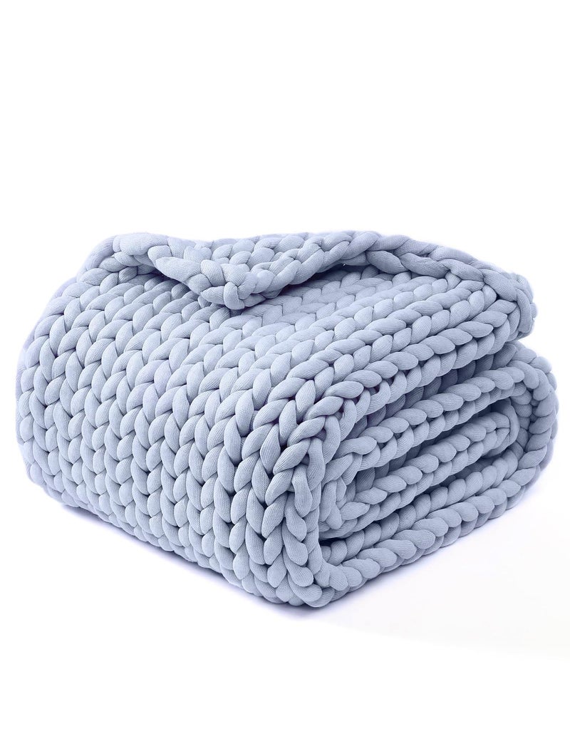 YnM Chunky Throw Blanket MediumWeight Hand Knitted Skin Friendly Ventilated and Breathable Machine Washable Home Dcor Piece for Couch Sofa and Bed Atlantis Blue 50x70 Inch