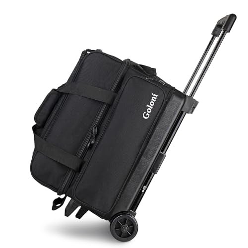 Goloni Double Roller 2 Ball Bowling Bag with Separate Shoe Compartment,2 Ball Bowling Bag with Wheels,Retractable Handle Extends to 40" - Image 1