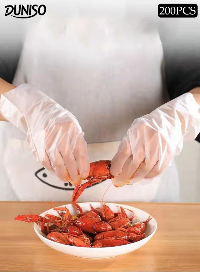 DUNISO 200Pcs Disposable Gloves Multipurpose TPE Heavy Duty Non-Sterile Plastics Gloves Transparent Waterproof Disposable Gloves Use for Food, Safety, Cleaning, Barber Shop, Garage etc - Image 1