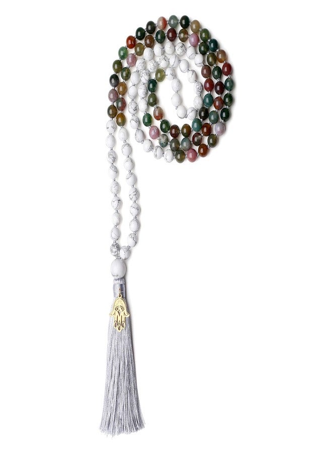 COAI Hand Knotted Tassel Howlite Indian Agate Stone 108 Beads Japa Mala Necklace Beaded Necklace - Image 1