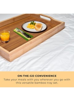 MOMENT 3-Piece Bamboo Wooden Serving Trays, Wooden Tray With Handles, Set Of 3 Bamboo Nesting Trays, Large, Medium And Small Trays For Food- Good For Parties Or Bed Tray  - Image 4