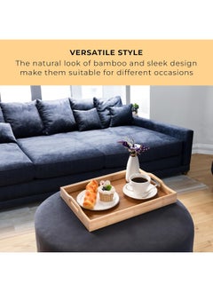 MOMENT 3-Piece Bamboo Wooden Serving Trays, Wooden Tray With Handles, Set Of 3 Bamboo Nesting Trays, Large, Medium And Small Trays For Food- Good For Parties Or Bed Tray  - Image 5