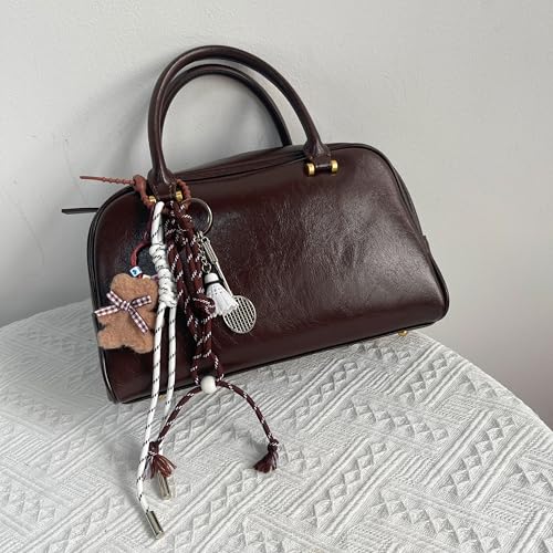 QTKJ Brown Plush Bear Cute Keychain, Bag Charm, Hand-Woven Nylon Rope Key Chain, Aesthetic Keychain, Bag Accessories Charms for Handbag, Backpack - Image 4
