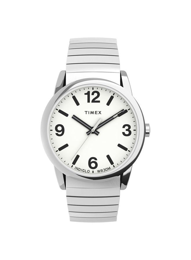 TIMEX Men's Easy Reader Bold 38mm Perfect Fit Watch – Silver-Tone Case White Dial with Silver-Tone Expansion Band - Image 1