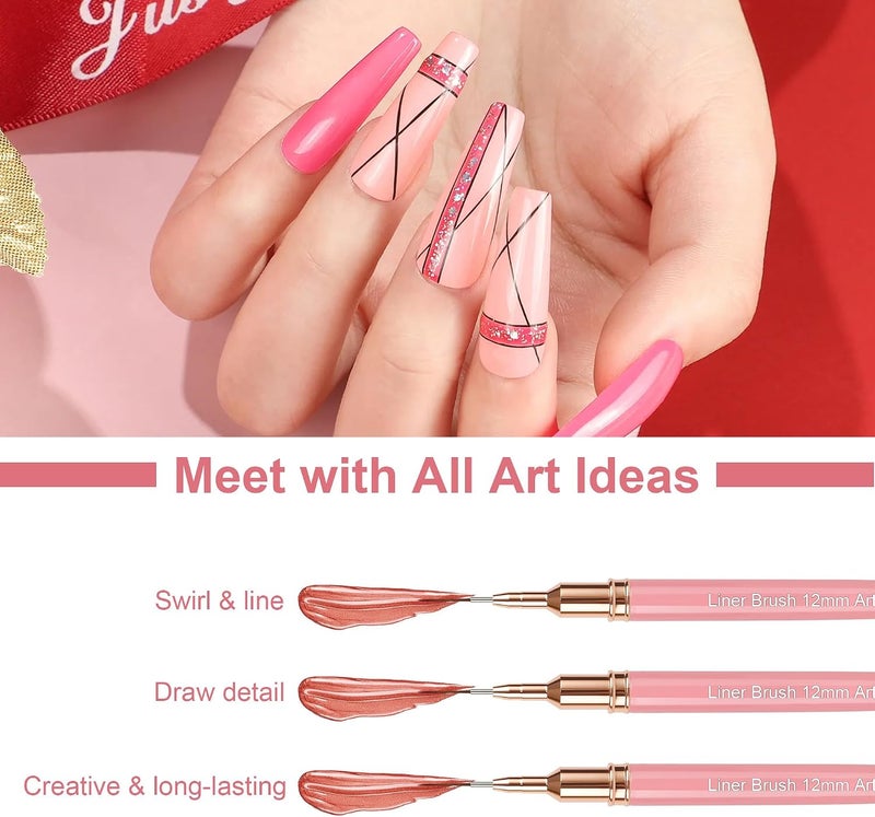 Artdone -Metallic Nail Art Pens, Eyeliner Brush Set, 5 Pieces Pink Nail Tools for Long Lines, Fine Details, Fine Drawing, Outlined Brush - Image 5