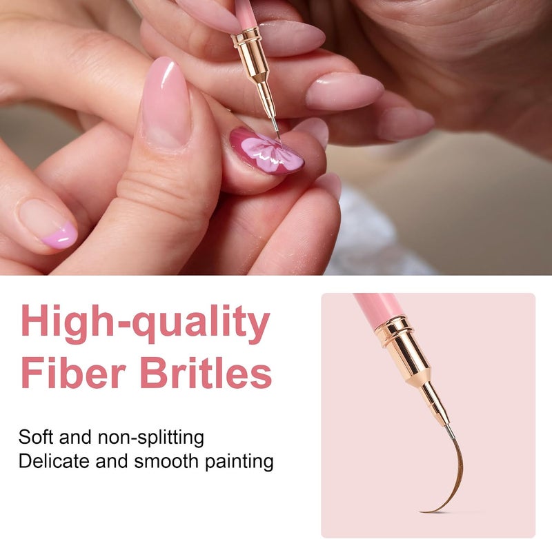 Artdone -Metallic Nail Art Pens, Eyeliner Brush Set, 5 Pieces Pink Nail Tools for Long Lines, Fine Details, Fine Drawing, Outlined Brush - Image 4