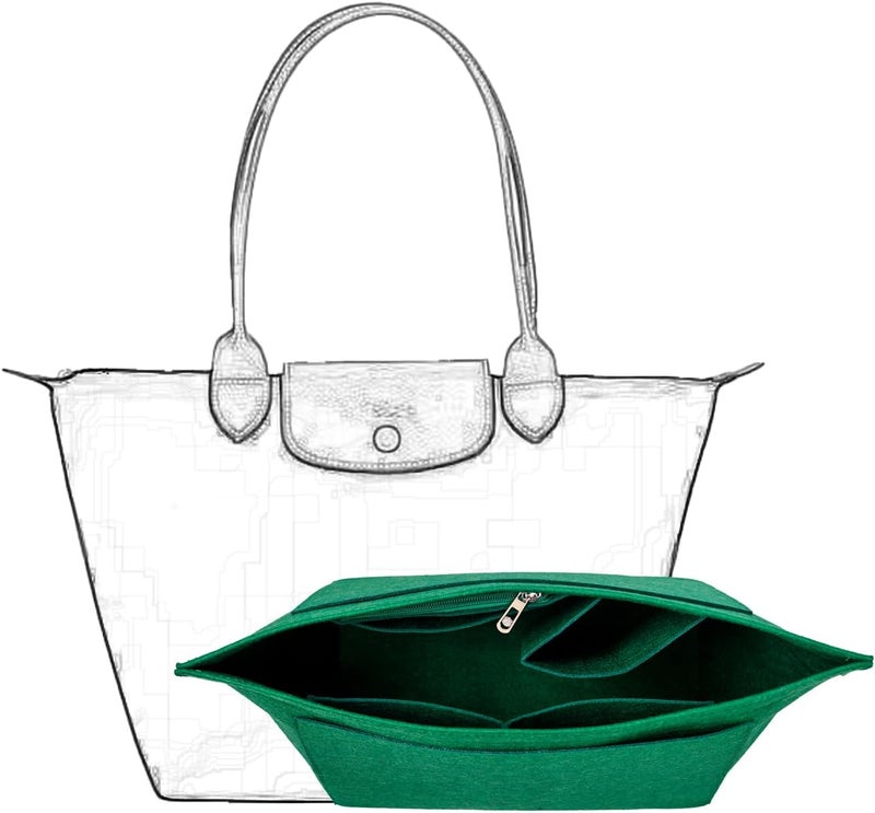 D.DUO Purse Organizer, Multi-Pocket Felt Handbag Organizer, Folding Tote Bag organizer insert for Insert Wallet Organizer for Longchamp (Green, Small) - Image 1