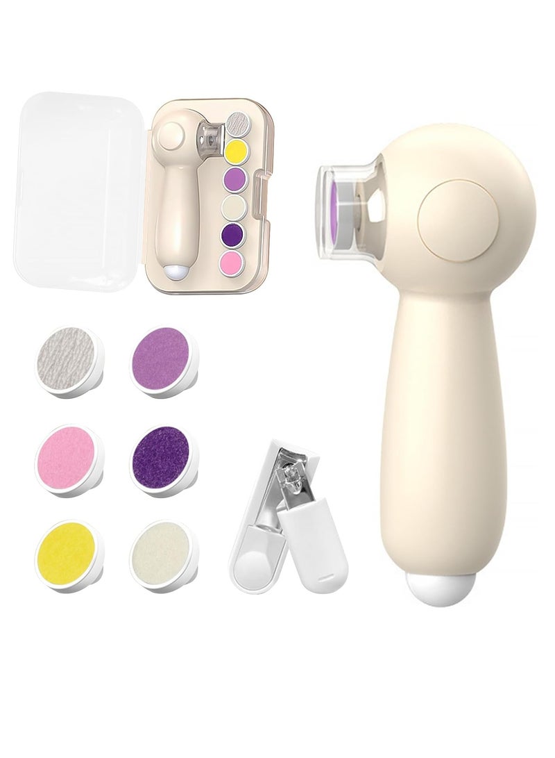 Baby Nail Trimmer, Electric Nail File with Hidden Baby Nail Clippers Inside, Safe and Silent Baby Nail File Rechargeable, Nail Kit Set for Baby Nail Care with 6 Buffer Pads, Storage Case and Light - Image 1