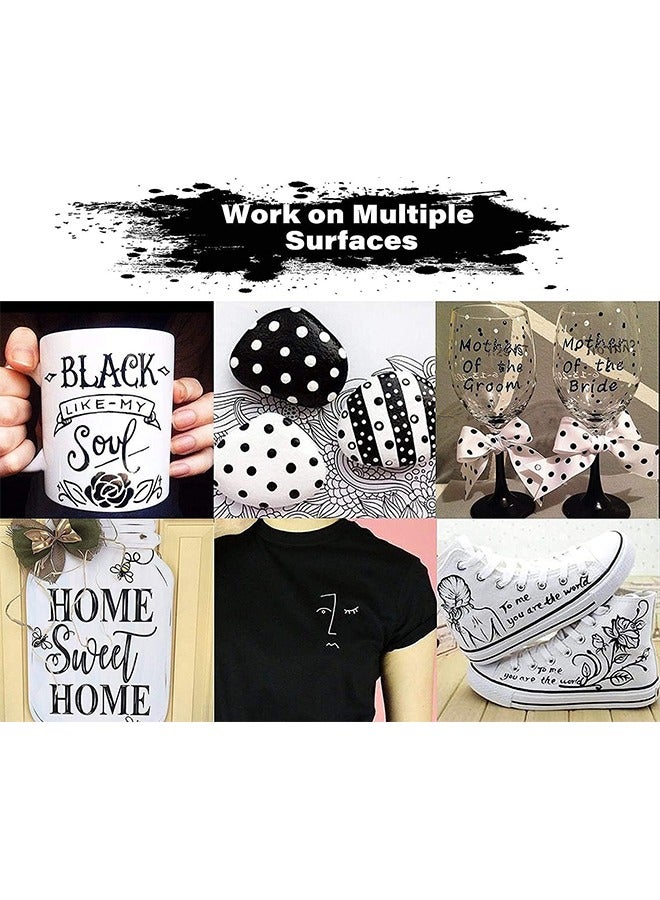 Flysea Paint Pens White Black Marker, 6 Pack 0.7mm Acrylic Black Permanent Marker ,White Paint Pens for Rock Painting Stone Ceramic Glass Plastic Glass Metal Canvas Water-based Extra Fine Point - Image 3