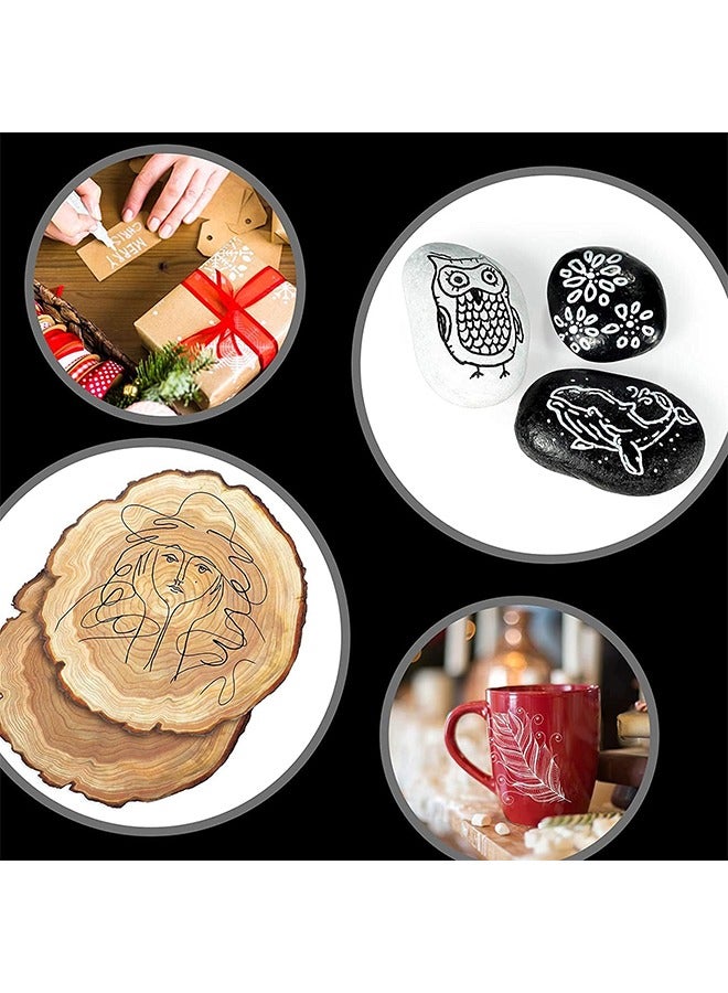 Flysea Paint Pens White Black Marker, 6 Pack 0.7mm Acrylic Black Permanent Marker ,White Paint Pens for Rock Painting Stone Ceramic Glass Plastic Glass Metal Canvas Water-based Extra Fine Point - Image 4