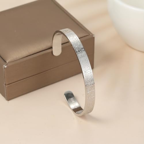 Qitian Islamic Jewelry Gifts for Men Allah Gold Bangles Bracelets Ayatul Kursi Arabic Cuff Bracelet for Men Islam Eid Ramadan Gifts （Silver-Thick - Image 2