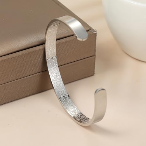 Qitian Islamic Jewelry Gifts for Men Allah Gold Bangles Bracelets Ayatul Kursi Arabic Cuff Bracelet for Men Islam Eid Ramadan Gifts （Silver-Thick - Image 5