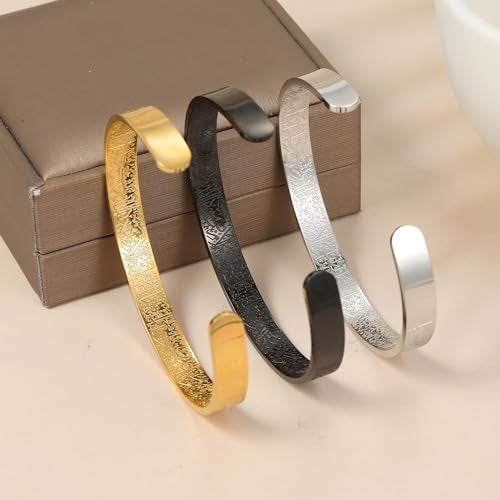 Qitian Islamic Jewelry Gifts for Men Allah Gold Bangles Bracelets Ayatul Kursi Arabic Cuff Bracelet for Men Islam Eid Ramadan Gifts （Silver-Thick - Image 3