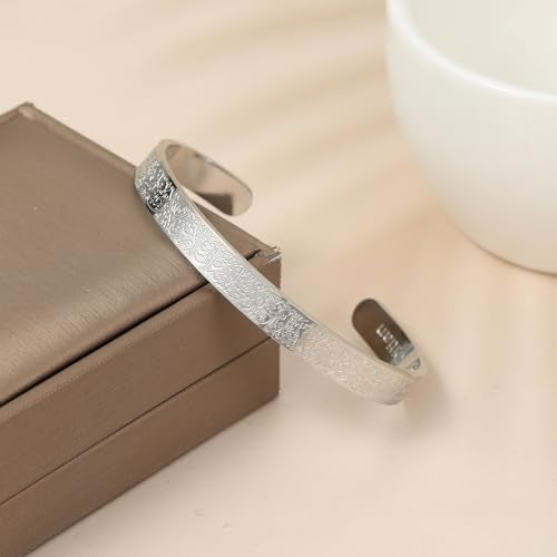 Qitian Islamic Jewelry Gifts for Men Allah Gold Bangles Bracelets Ayatul Kursi Arabic Cuff Bracelet for Men Islam Eid Ramadan Gifts （Silver-Thick - Image 4
