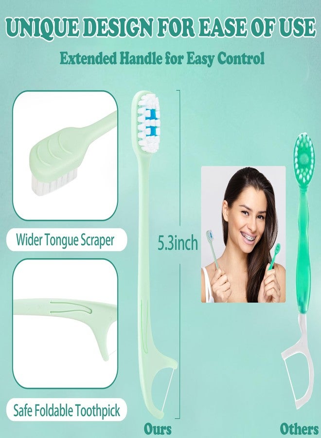 Lakeyface 5-in-1 Travel Toothbrush Set, Prepasted Disposable Mini Toothbrushes with Toothpaste + Tongue Scrapers + Floss + Pick for Work or Travel, Individually Wrapped, Mint, 12 Pack - Image 5