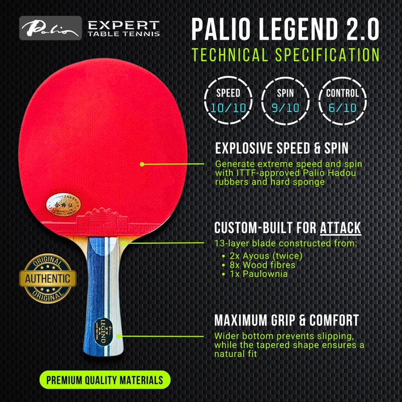 Expert Table Tennis Palio Legend 2.0 Table Tennis Racket & Case | ITTF-Approved Advanced Ping Pong Paddle | Maximum Power, Speed & Spin - Image 3