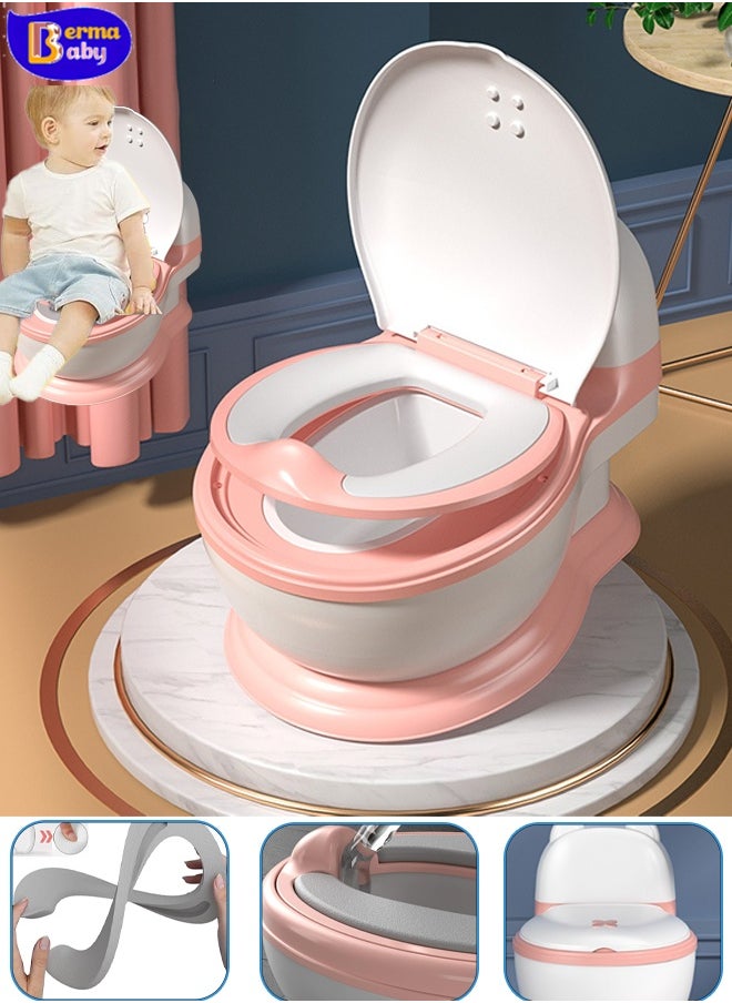 Berma Baby Potty Training Toilet, Realistic Potty Training Seat with Storage Bag, Toddler Potty Chair, Children's Toilet Seat with Soft Seat, Toilet Paper Holder and Splash Guard, Non-slip, Suitable for Boys and Girls (Pink)  - Image 1