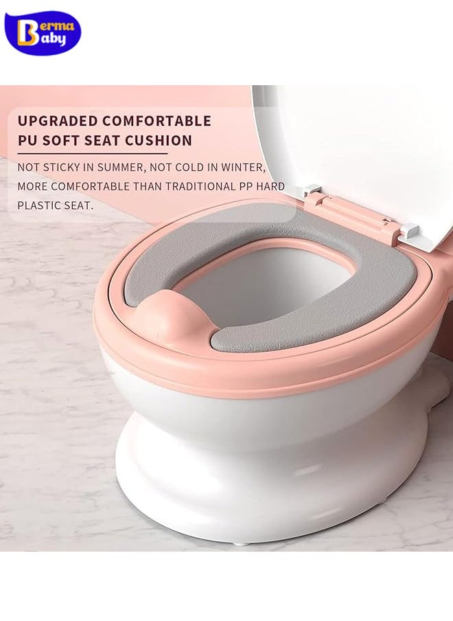 Berma Baby Potty Training Toilet, Realistic Potty Training Seat with Storage Bag, Toddler Potty Chair, Children's Toilet Seat with Soft Seat, Toilet Paper Holder and Splash Guard, Non-slip, Suitable for Boys and Girls (Pink)  - Image 3
