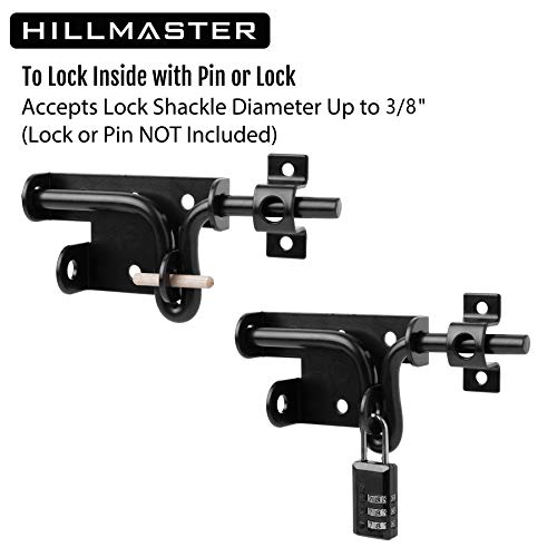 Hillmaster Slide Bolt Gate Latch for Wooden Fence Door Lock With Padlock Hole, Heavy Duty Sliding Lock, Black Barrel Bolt Latches Hardware for Wood Vinyl Fence Barn Shed - Image 5