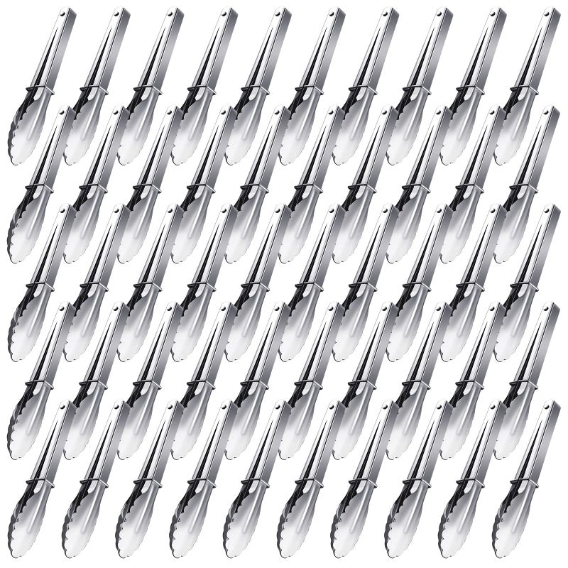 Meanplan Meanplan 50 Pcs Small Stainless Steel Kitchen Tongs 7 Inch Serving Cooking Tongs Sliding Rings for Food Cooking Salad Grilling 