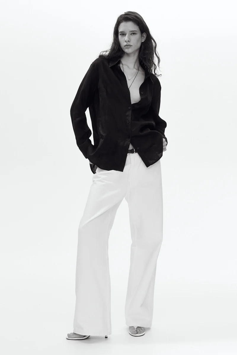 اتش اند ام قميص من الكتان