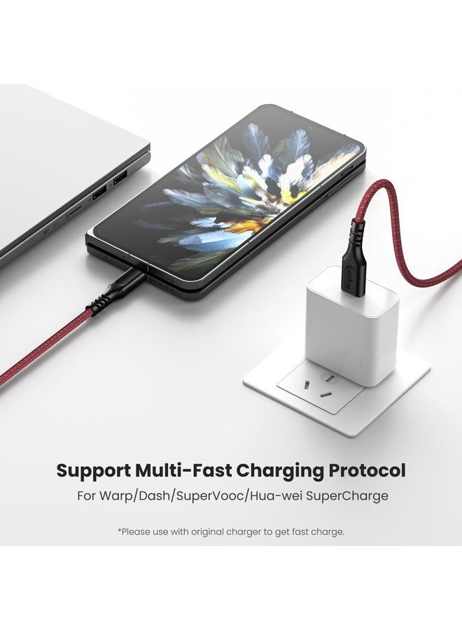 Fasgear Warp Charge 30W Cable for Oneplus 7 Pro 7T, 1 Pack 6ft/1.8m Dash Charging USB C Cable Fast Charge Nylon Braided Data Sync USB Type C Cable for Oneplus 7 6T 6 5T 5 3T (6ft, Red) - Image 2