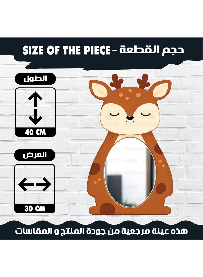 A unisex children's wall mirror in the shape of a cartoon deer, made of high-quality wood with a cute design and a modern decorative touch. It is completely safe for young children, unbreakable, lightweight, and easy to install, adding a touch of elegance to a child's room. - Image 2