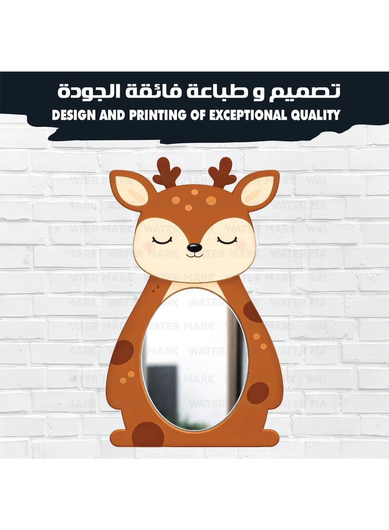 A unisex children's wall mirror in the shape of a cartoon deer, made of high-quality wood with a cute design and a modern decorative touch. It is completely safe for young children, unbreakable, lightweight, and easy to install, adding a touch of elegance to a child's room. - Image 3