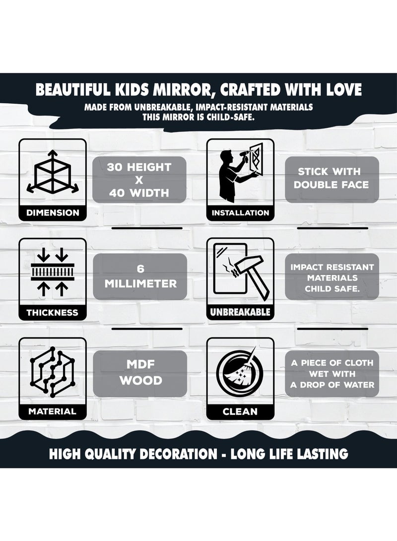 A unisex children's wall mirror in the shape of a cartoon deer, made of high-quality wood with a cute design and a modern decorative touch. It is completely safe for young children, unbreakable, lightweight, and easy to install, adding a touch of elegance to a child's room. - Image 4