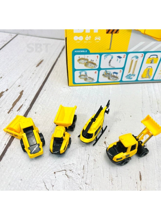 لعبة موقع بناء للأطفال على شكل حقيبة ظهر – مسار سيارات مع منحدرات وآليات هندسية قابلة للتجميع - Image 3