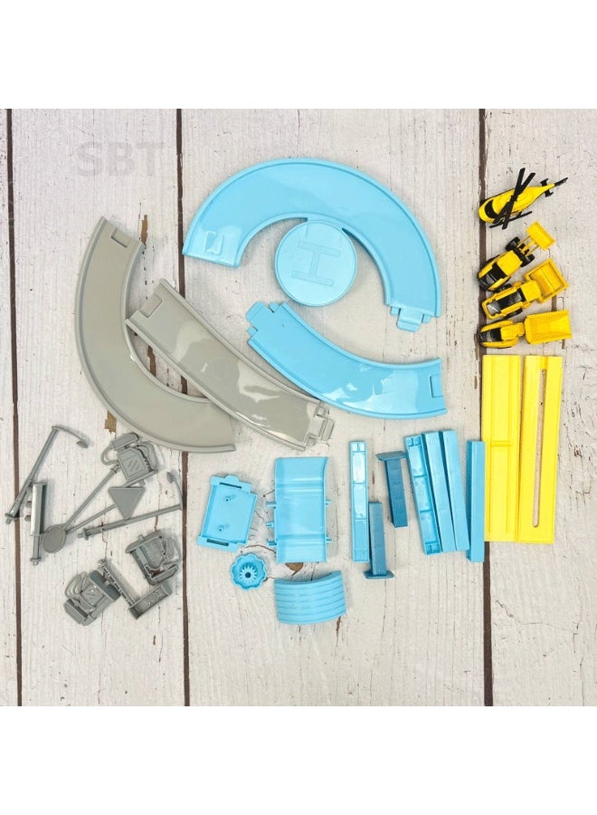 لعبة موقع بناء للأطفال على شكل حقيبة ظهر – مسار سيارات مع منحدرات وآليات هندسية قابلة للتجميع - Image 4