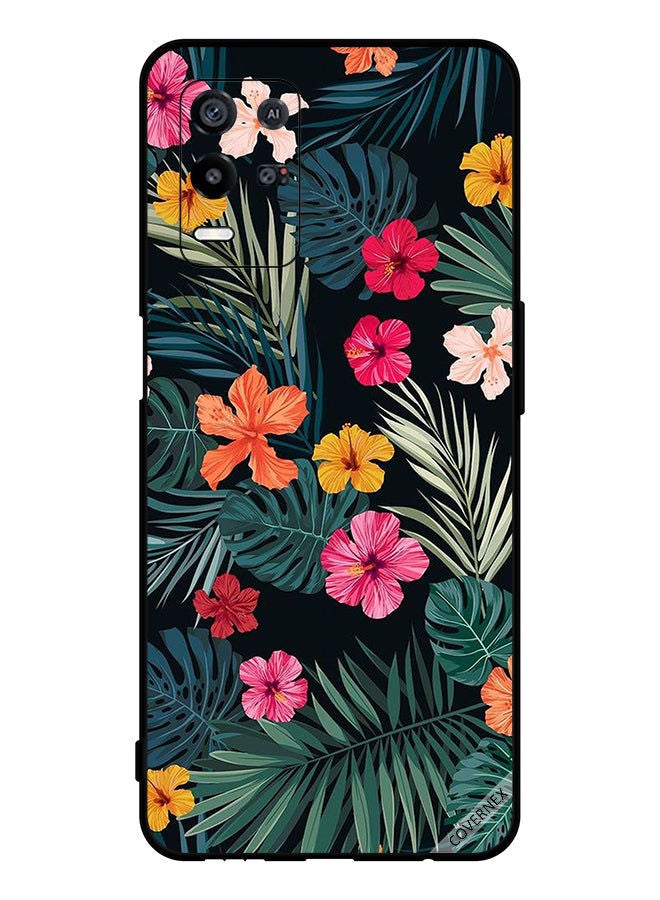 Covernex Protective Case Cover For Oppo K9x Multi Color Flowers And Dark Green Feathers - Image 1
