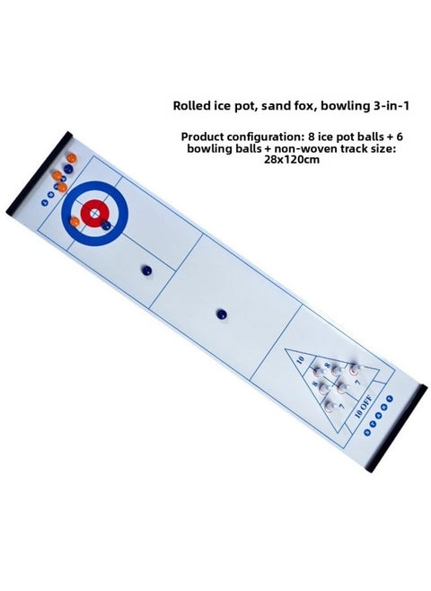Internet Celebrity Desktop Chat Decompression Artifact Roll Curling Bowling Shuffleboard Three-in-one Toy Interactive Game Suit-Color:Rolled Ice Pot Sand Fox Bowling Three-in-one (28x120cm)-Diameter:Standard